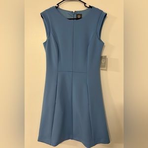 Vince Camuto Baby Blue Scuba Knit Fit & Flare Dress with pockets. Size 8. NWT